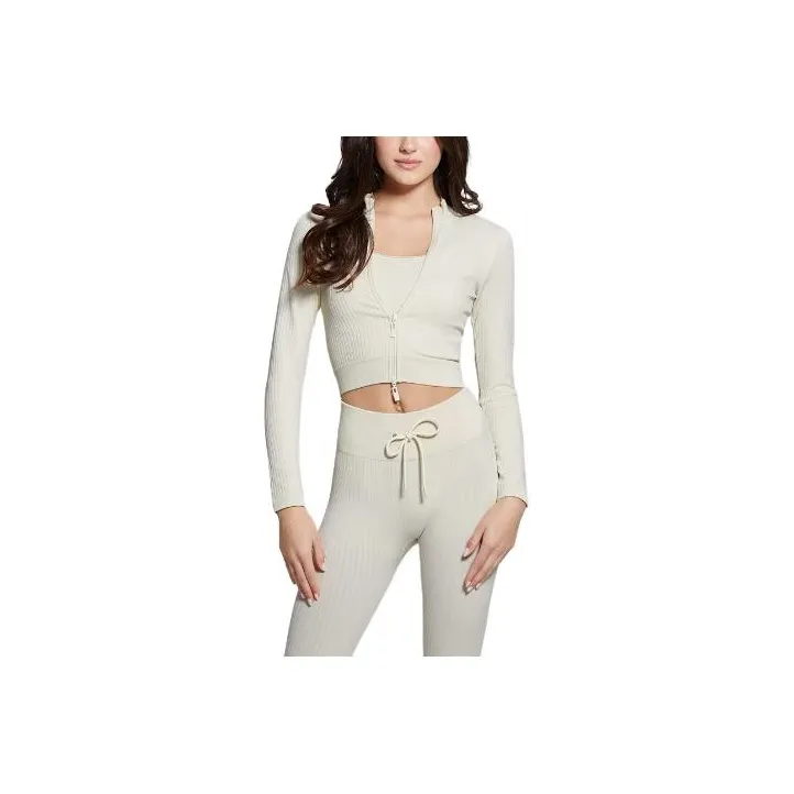 GUESS Ribbed Seamless Crop Top Jackets Coats Women's White-0