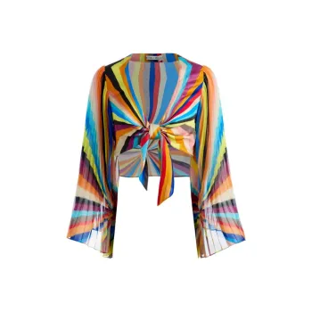 ALICE+OLIVIA Rochelle Tie front Pleated Crop Top