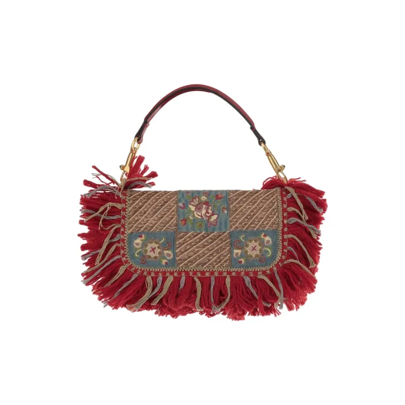 Valentino GARAVANI Fabric With Leather One Shoulder Handbag Trumpets Women's Red-2