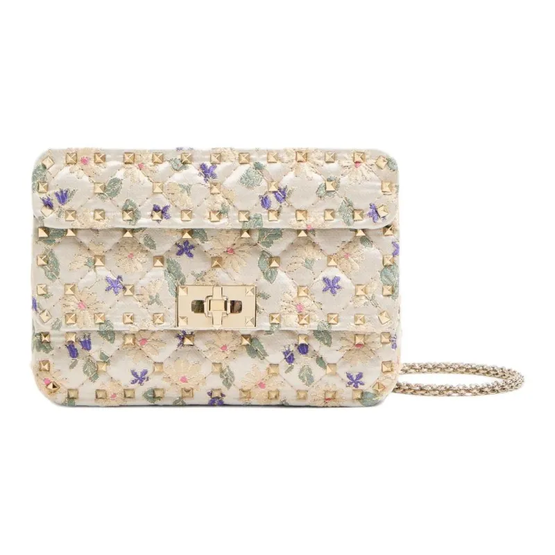 Valentino ROCKSTUD SPIKE Jacquard Fabric Portable Crossbody Bag, Shoulder Bag Small Size Women's Multicolor-0