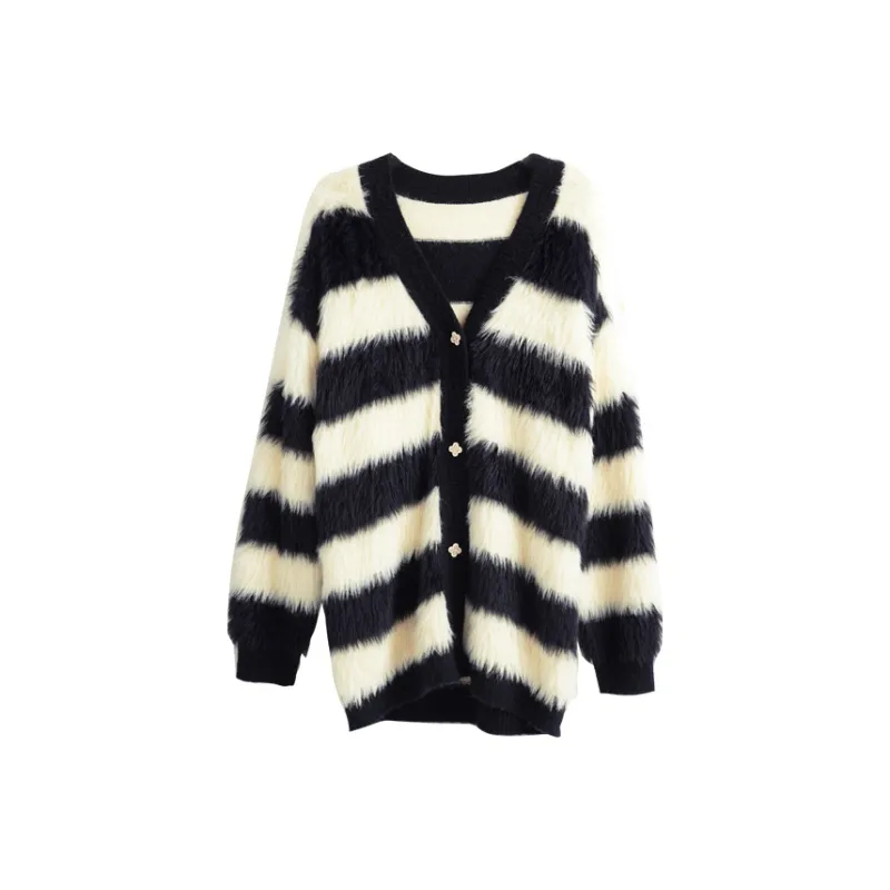 Olrain Knitwear Women's Black White Stripes-0