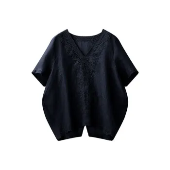 ATUXIU Shirt Summer Loose Fit Slimming V Neck Top For Women's Women's