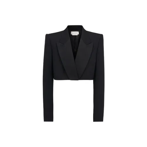 Alexander McQueen Cropped Tuxedo Jacket In Black Jackets & Coats Women's Black