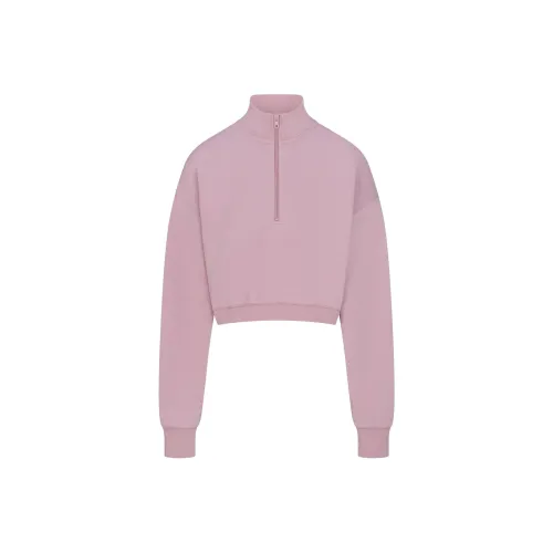 SKIMS FW24 COTTON FLEECE CROPPED HALF ZIP PULLOVER Sweatshirt Women's DUSK/Nightfall Color