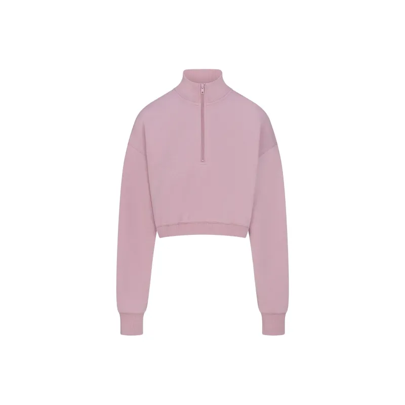 SKIMS FW24 COTTON FLEECE CROPPED HALF ZIP PULLOVER Sweatshirt Women's DUSK/Nightfall Color-0