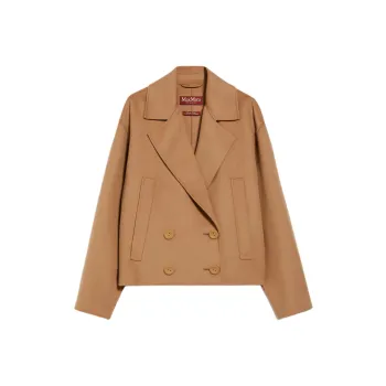 MaxMara Celso Collection Double-Breasted Pea Coat In Wool Silk And Cashmere Jackets Coats Women's Camel