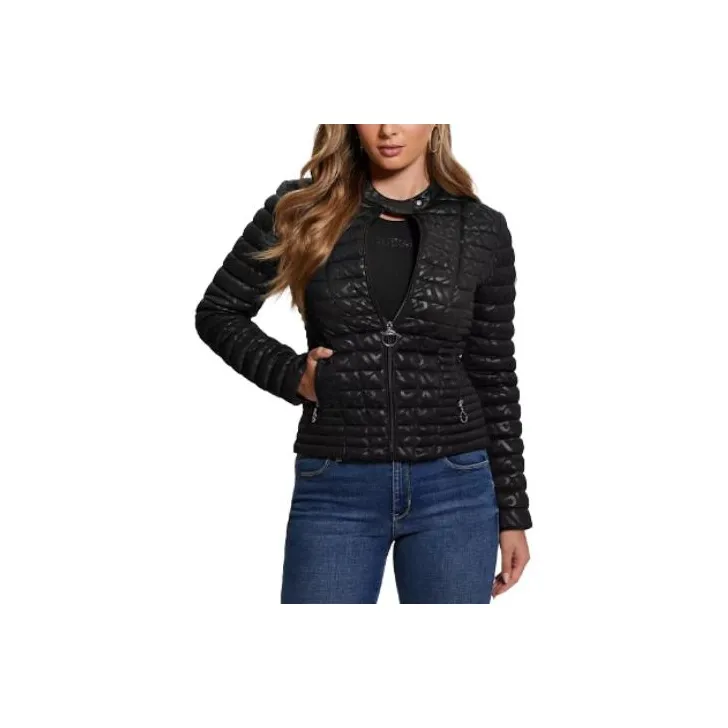 GUESS Vona Quilted Logo Jacket Jackets Coats Women's Black-0