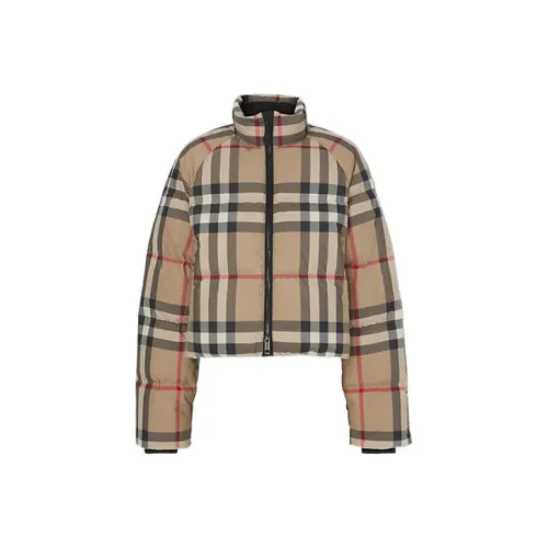 Burberry Women's Cropped Check Puffer Neck Jacket