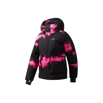 FILA Down Jackets Women's Pitch Black With Rose Red Print