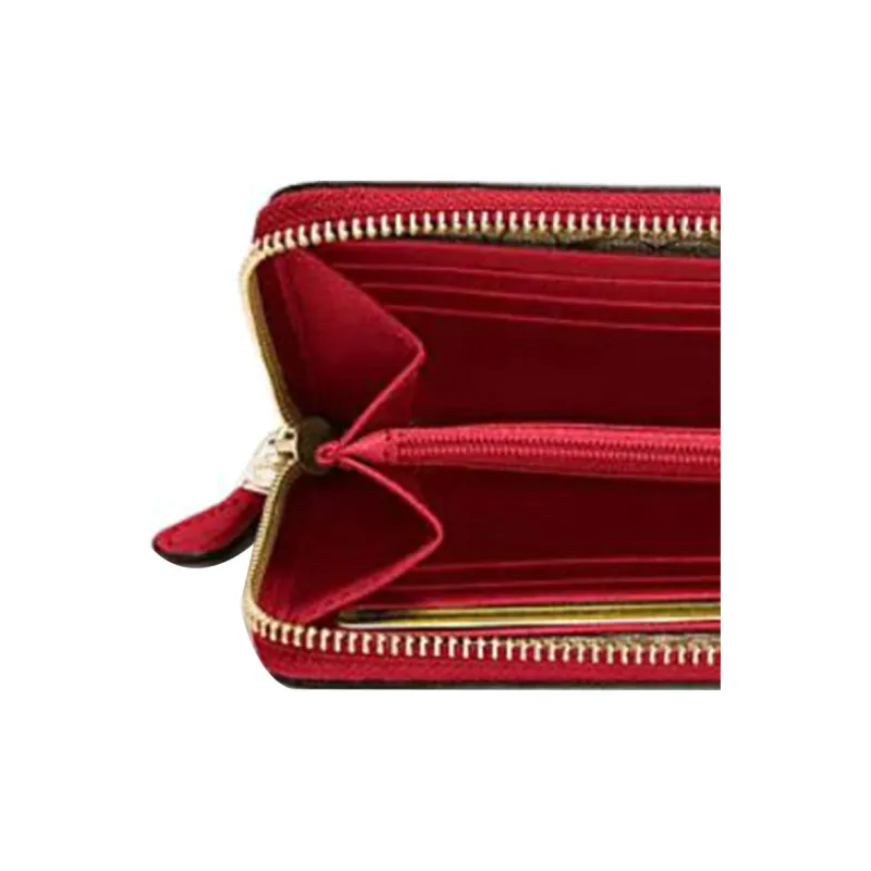 COACH Accordion Zip Cross-Stitch Leather Coin Purses Wallets Small Size Women's Red-3