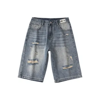 FCB ARCELONA Denim Shorts Unisex Ripped Blue