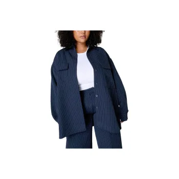NASTY GAL PLUS PEMIUM TAILORED PINSTRIPE SHACKET Shirt Women's Marine Blue