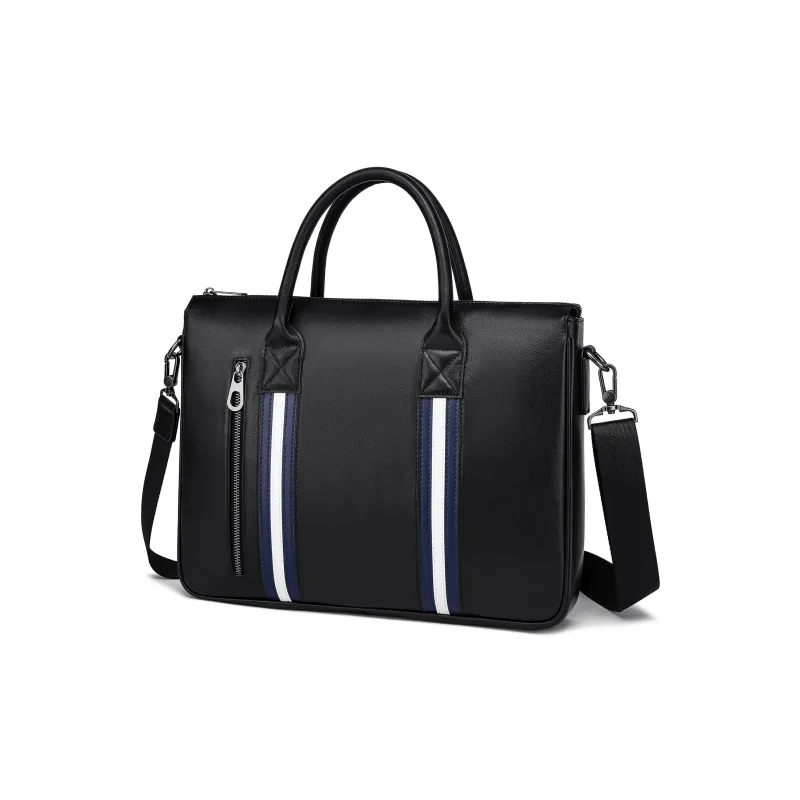 FAIRWHALE Cow Leather Briefcase, Handbag Men's Black-1