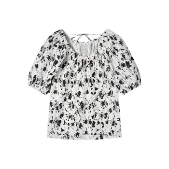 DIALOGUE Chiffon Shirts Women's Black White Arts Floral