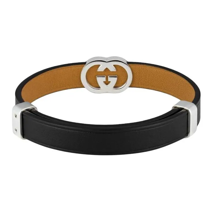 GUCCI Leather 925 Sterling Silver Bracelets Unisex Black-2