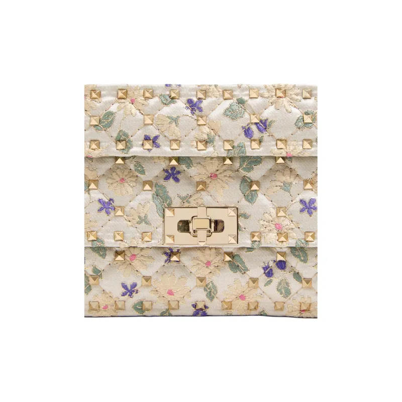 Valentino ROCKSTUD SPIKE Jacquard Fabric Portable Crossbody Bag, Shoulder Bag Small Size Women's Multicolor-5
