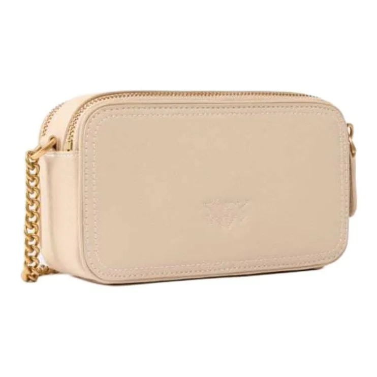 PINKO Cow Leather Shoulder Bag Small Size Women's Beige Pink-1