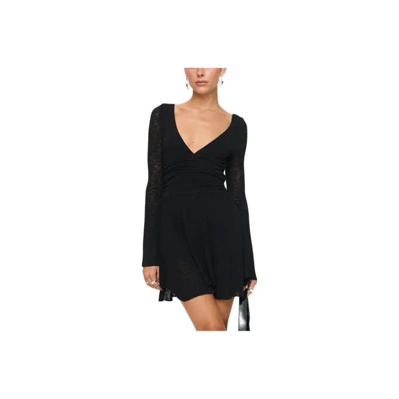 PRINCESS POLLY NAUTIA LONG SLEEVE ROMPER Bodysuits Women's BLACK/Black-0
