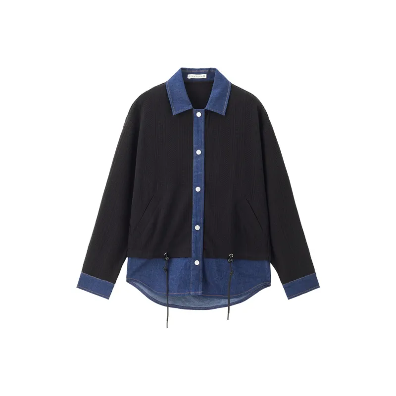 UNIQLO Shirt Women's Denim Blue Spelled Black-0