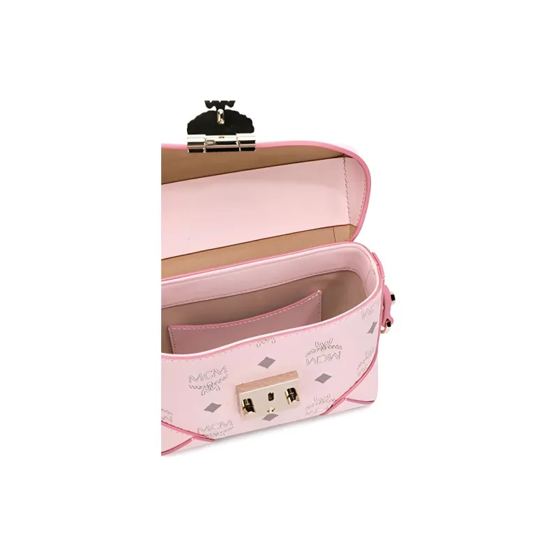 MCM Soft Berlin Visetos Leather Small Box Bag, Crossbody Fanny Pack Women's Pink-4