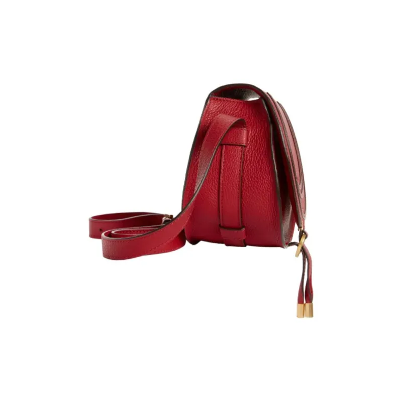 Chloe Marcie Grain Calfskin Saddle Bag, Crossbody Bag, Shoulder Bag Women's Red-1