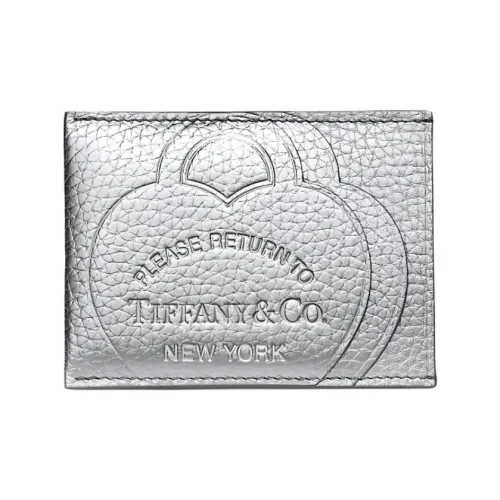 TIFFANY & CO. Return To Tiffany Collection Taurillon Leather Card Holder Women's Silver