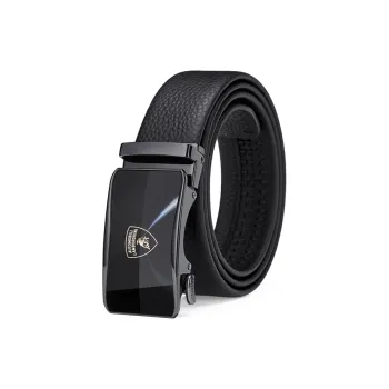 Automobili Lamborghini Cow Leather Belts Men's Gunmetal 3.5cm