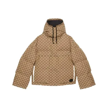 GUCCI Women's Gg Cotton Canvas Puffer Jacket Camel/Ebony