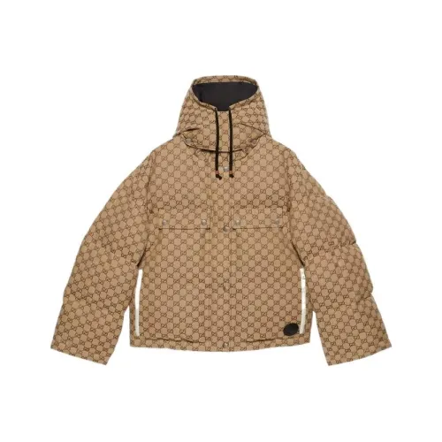 GUCCI Women's Gg Cotton Canvas Puffer Jacket Camel/Ebony