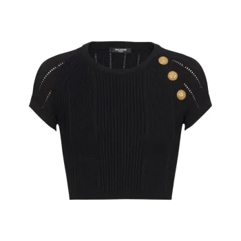 BALMAIN 3 Button Fine Knit Top