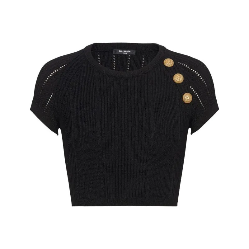 BALMAIN 3 Button Fine Knit Top-0