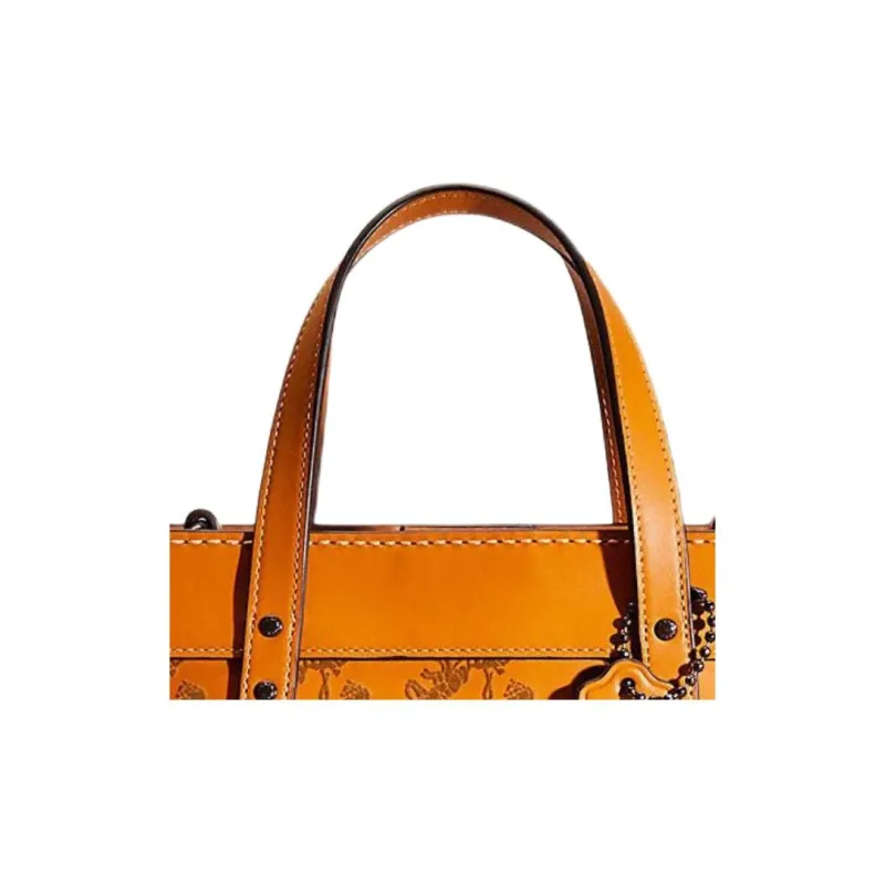 COACH Field Calfskin With Suede Tote Bag, Shopping Bag, Shoulder Bag, Crossbody Bag, Handbag Medium Size Women's Yellow-1