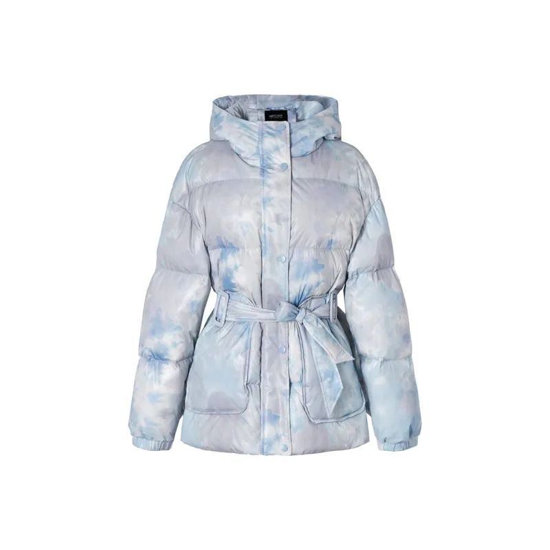 MEETLADY Gradient Hooded Loose Fit Down Jacket Women's Gradient Blue-0