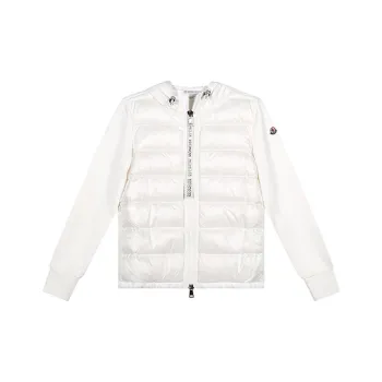 Moncler Solid Color Hooded Detachable Hood Fitted Thin Down Jacket Women's White