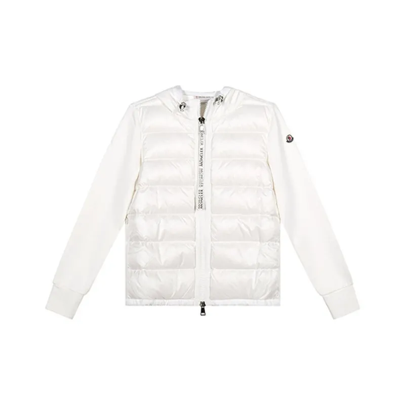 Moncler Solid Color Hooded Detachable Hood Fitted Thin Down Jacket Women's White-0