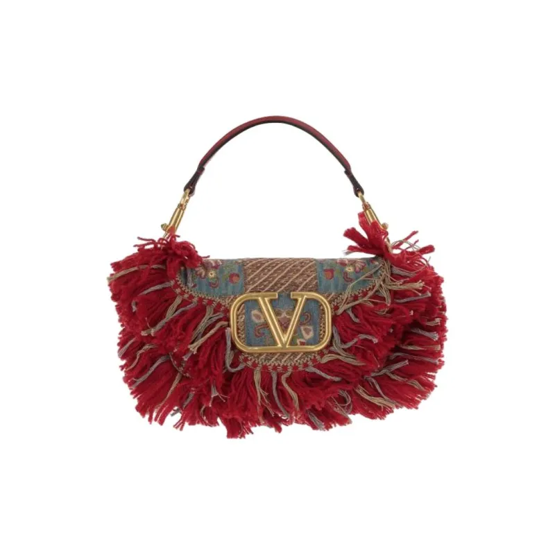 Valentino GARAVANI Fabric With Leather One Shoulder Handbag Trumpets Women's Red-0