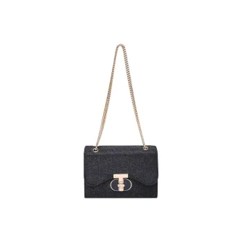 MOONDEMIMA PU Chain Bag, Small Square Bag, Underarm Crossbody Bag, Shoulder Bag Regular Women's Black/Gold
