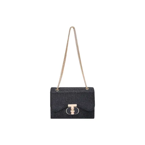 MOONDEMIMA PU Chain Bag, Small Square Bag, Underarm Crossbody Bag, Shoulder Bag Regular Women's Black/Gold