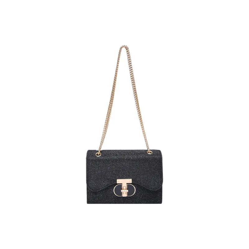 MOONDEMIMA PU Chain Bag, Small Square Bag, Underarm Crossbody Bag, Shoulder Bag Regular Women's Black/Gold-0