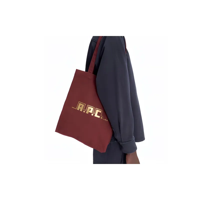A.P.C Cotton Tote Bag, Shopping Bag, Shoulder Bag Unisex Burgundy-4
