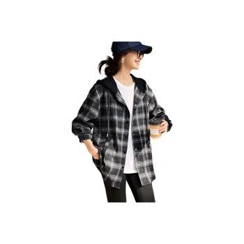Mo Han Yi Mei Jackets Coats Women's Black Plaid