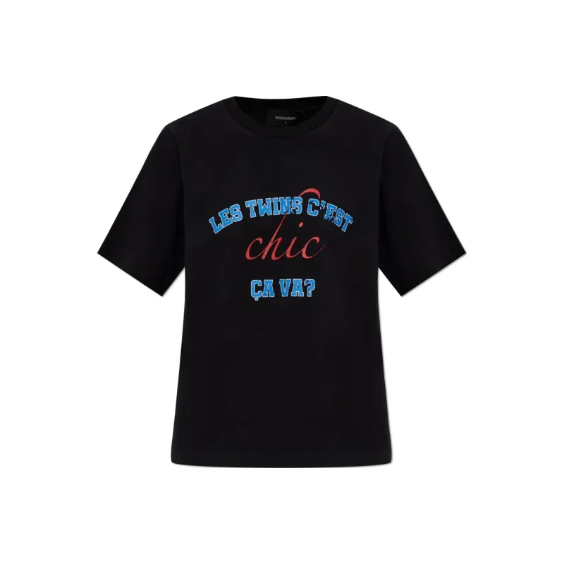 DSQUARED 2 Slogan Printed Crewneck T Shirt-0