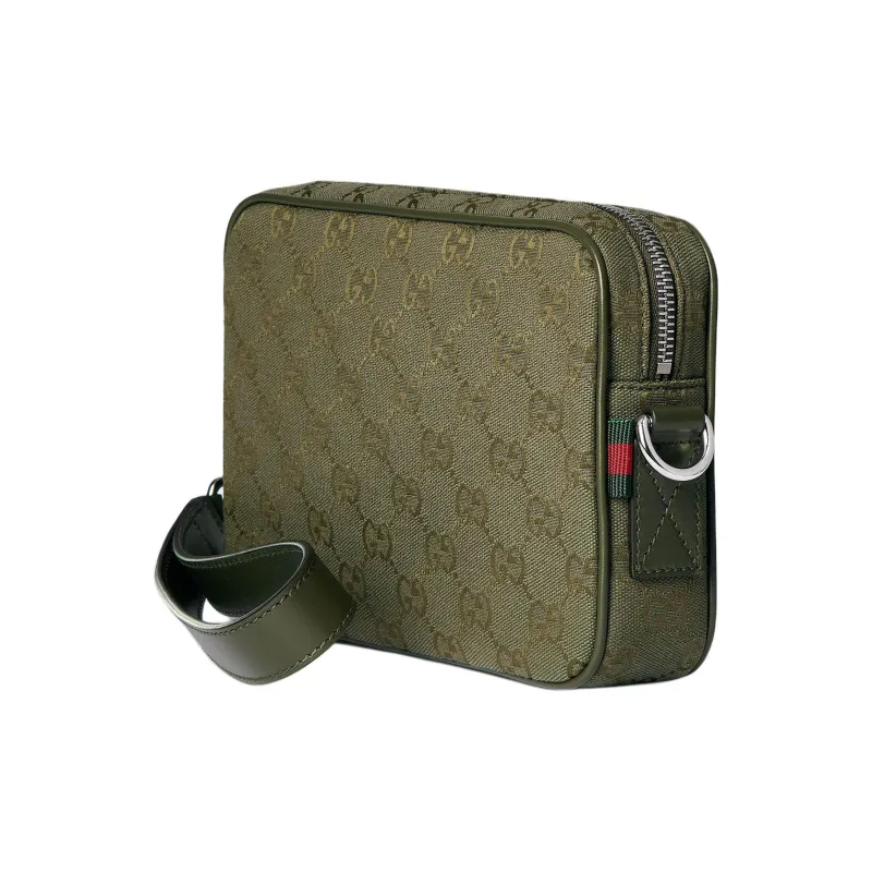 GUCCI Canvas Crossbody Handbag Trumpets Men's Forest Green-2