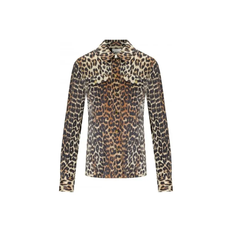 GANNI Leopard Printed Long Sleeved Shirt-0