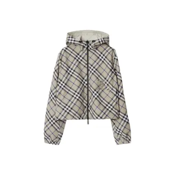 Burberry Checked Hooded Zip Up Jacket