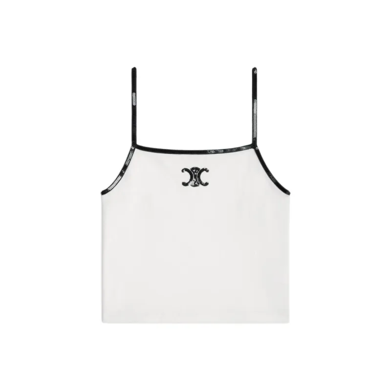 CELINE Embroidered Triomphe Tank Top In Cotton Jersey-0
