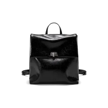 Simedin Cow Leather Backpack Medium Size Women's Deep Black/Ecru