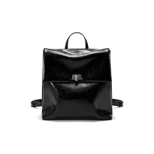 Simedin Cow Leather Backpack Medium Size Women's Deep Black/Ecru
