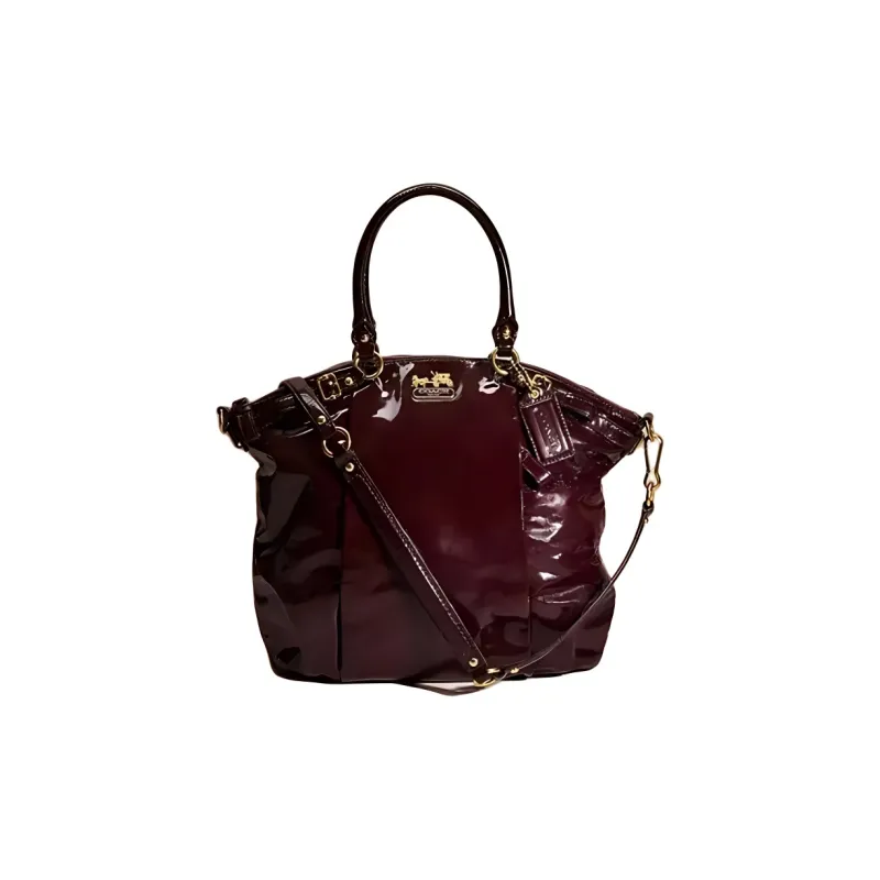 COACH Madison Patent Leather Shoulder Bag, Crossbody Bag, Handbag Women's Eggplant Purple Color-2