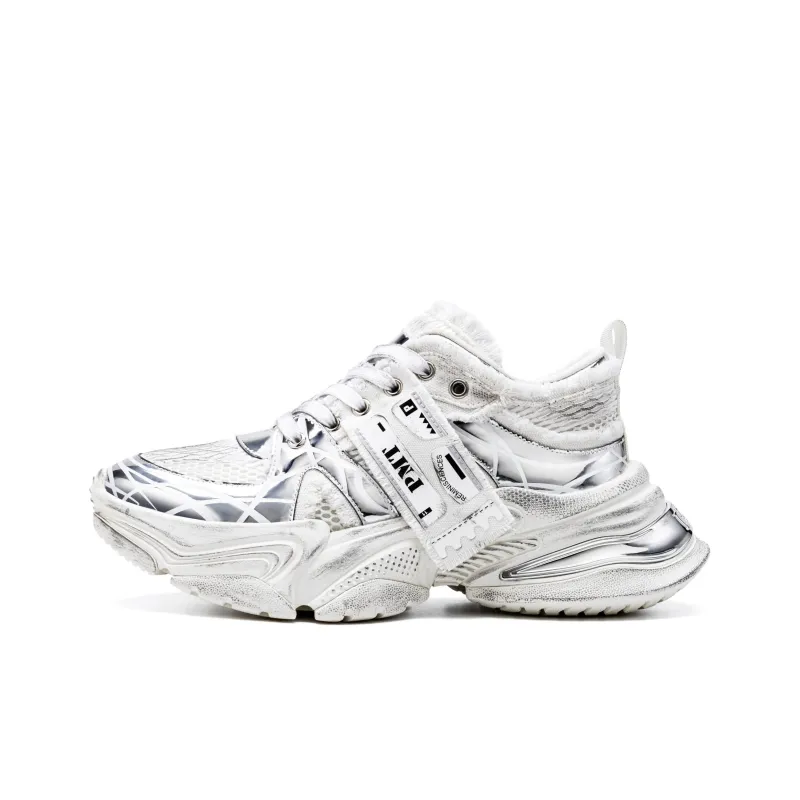 PMT Slip Resistant, Breathable, Lightweight, Height Increasing Low Top Chunky Sneakers Unisex White Black-6